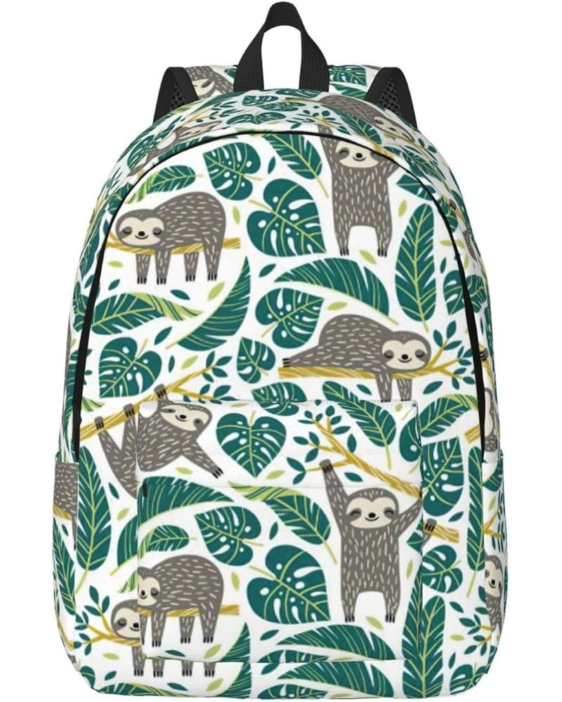 Adorable Sloth Print Unisex Canvas Bag Canvas Shoulder Pouch Pack Lightweight Backpack For Woman Lady Black Medium $23.06 Bac...