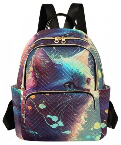 Women's Medium Fashion Backpack Watercolor Fantasy Cat Print Ladies Travel Daypack Aesthetic Shoulder Bag 10.2×5.1×12.5 IN $1...