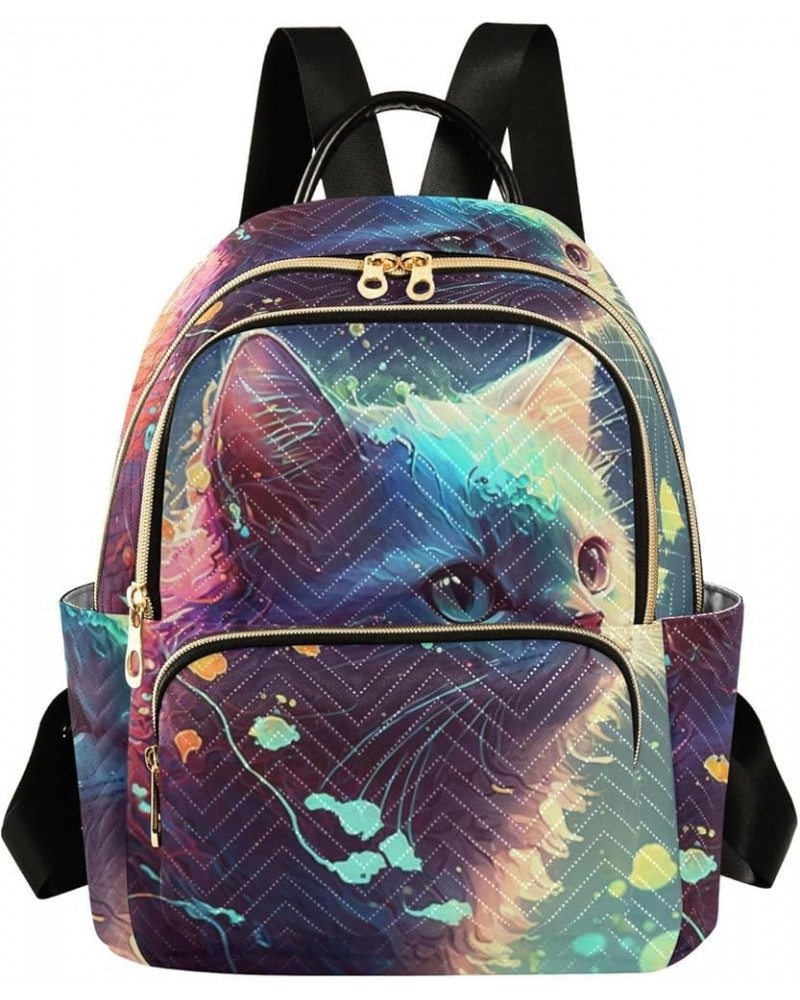 Women's Medium Fashion Backpack Watercolor Fantasy Cat Print Ladies Travel Daypack Aesthetic Shoulder Bag 10.2×5.1×12.5 IN $1...