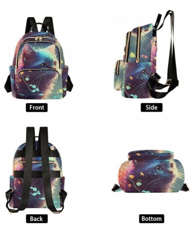 Women's Medium Fashion Backpack Watercolor Fantasy Cat Print Ladies Travel Daypack Aesthetic Shoulder Bag 10.2×5.1×12.5 IN $1...