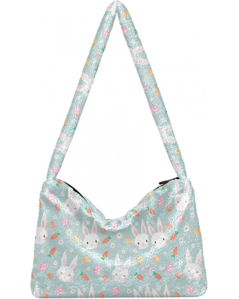 Cute Rabbits Pattern Faux Plush Tote Handbags Versatile Underarm Bag Stylish Shuolder Bag for Women $10.12 Totes