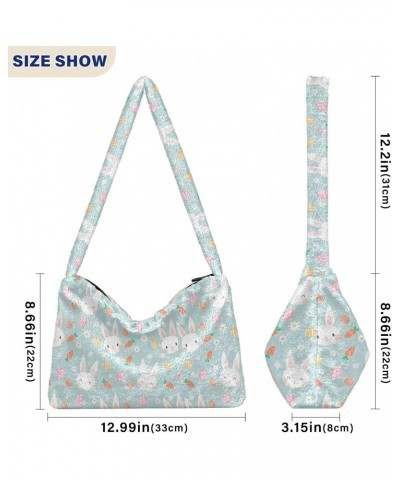 Cute Rabbits Pattern Faux Plush Tote Handbags Versatile Underarm Bag Stylish Shuolder Bag for Women $10.12 Totes