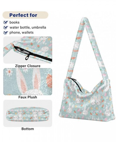 Cute Rabbits Pattern Faux Plush Tote Handbags Versatile Underarm Bag Stylish Shuolder Bag for Women $10.12 Totes