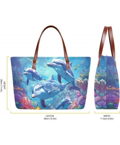 Tote Purse and Wallet Set,Large Handbags Storage Top Handle Shoulder Bag and Long Leather Wallet Dolphin $24.50 Satchels