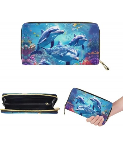 Tote Purse and Wallet Set,Large Handbags Storage Top Handle Shoulder Bag and Long Leather Wallet Dolphin $24.50 Satchels