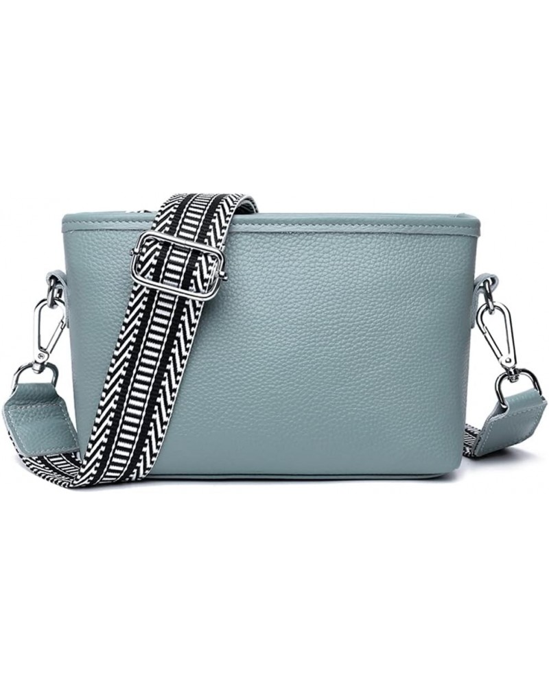 Women Fashion Genuine Leather Shoulder bag,Crossbody Bag for Women Wide Strap Shoulder Bag Top Zip 02-lightblue $17.39 Should...