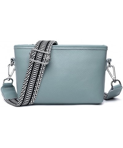 Women Fashion Genuine Leather Shoulder bag,Crossbody Bag for Women Wide Strap Shoulder Bag Top Zip 02-lightblue $17.39 Should...