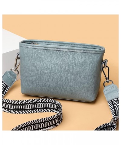 Women Fashion Genuine Leather Shoulder bag,Crossbody Bag for Women Wide Strap Shoulder Bag Top Zip 02-lightblue $17.39 Should...