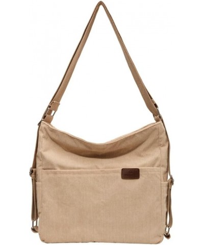 Women's Large Capacity Crossbody Bag Corduroy Tote Purse Satchel Commute Hobo Bag Work Bags Backpack with Multi-pocket Beige ...