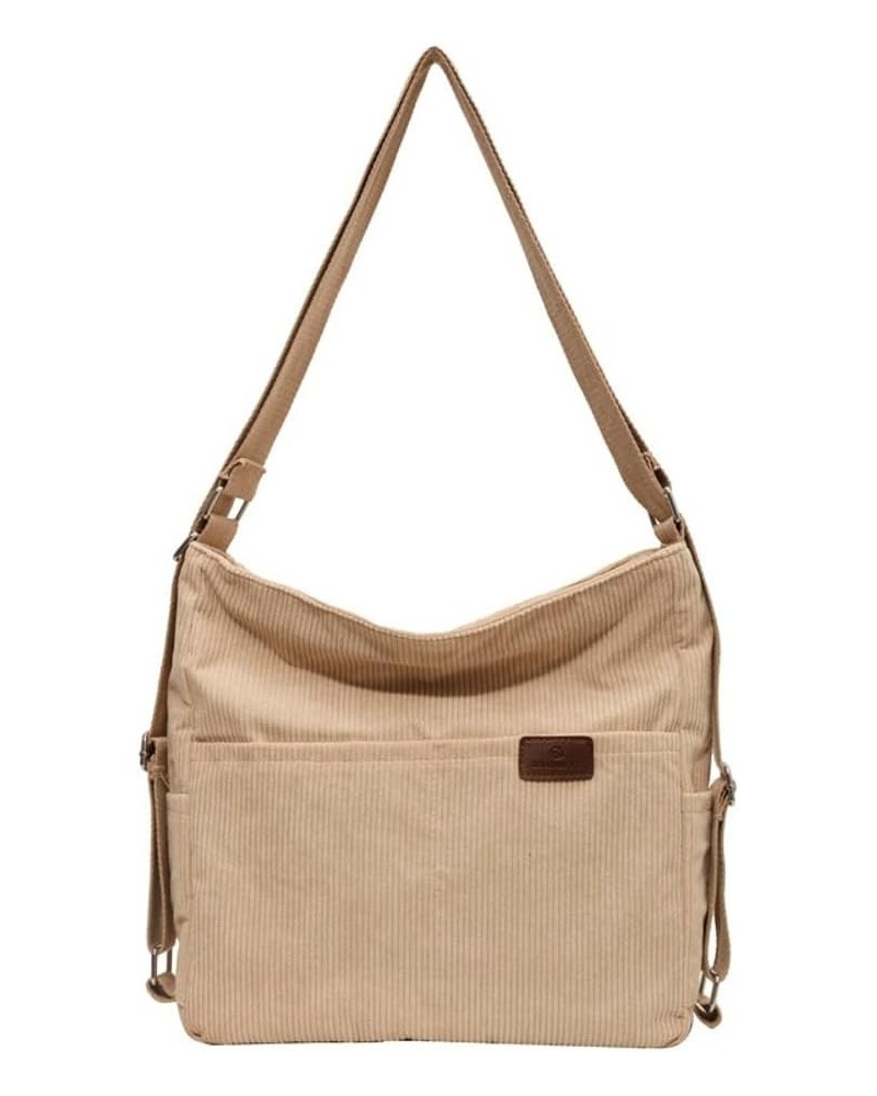 Women's Large Capacity Crossbody Bag Corduroy Tote Purse Satchel Commute Hobo Bag Work Bags Backpack with Multi-pocket Beige ...