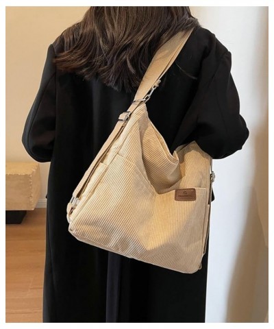 Women's Large Capacity Crossbody Bag Corduroy Tote Purse Satchel Commute Hobo Bag Work Bags Backpack with Multi-pocket Beige ...