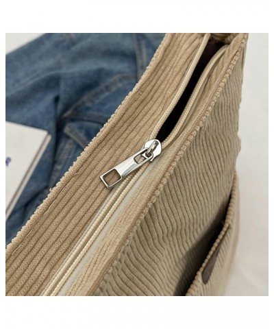 Women's Large Capacity Crossbody Bag Corduroy Tote Purse Satchel Commute Hobo Bag Work Bags Backpack with Multi-pocket Beige ...