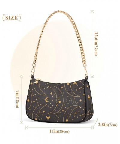 Ethnic Dream Catcher Tiling Cluch Purse Fashion Handbags for Women Gold Crescent Stars on Black $16.42 Shoulder Bags