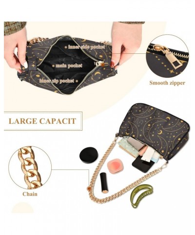 Ethnic Dream Catcher Tiling Cluch Purse Fashion Handbags for Women Gold Crescent Stars on Black $16.42 Shoulder Bags