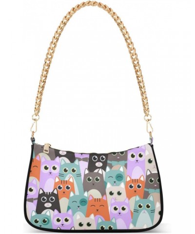 Cute Cats Shoulder Bags for Women Fabric Crescent Handbag with Zipper Chain Clutch Purses for Travel Party Concert Teen Girls...