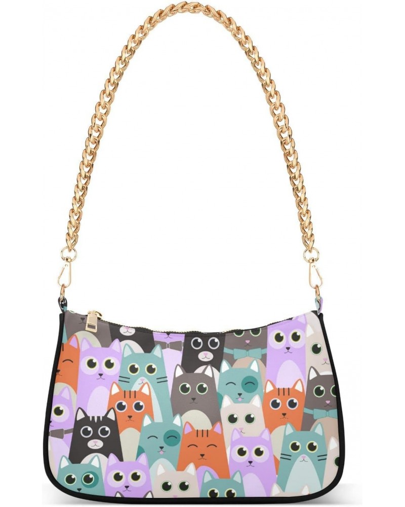 Cute Cats Shoulder Bags for Women Fabric Crescent Handbag with Zipper Chain Clutch Purses for Travel Party Concert Teen Girls...