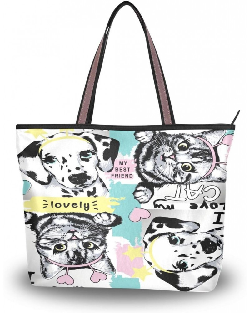 Womens Tote Bag, Dalmatian Puppy Cats Ladies Zip Shoulder Handbags $13.67 Shoulder Bags