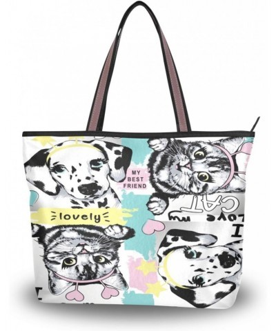 Womens Tote Bag, Dalmatian Puppy Cats Ladies Zip Shoulder Handbags $13.67 Shoulder Bags