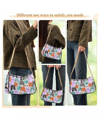 Cute Cats Shoulder Bags for Women Fabric Crescent Handbag with Zipper Chain Clutch Purses for Travel Party Concert Teen Girls...