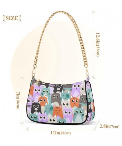 Cute Cats Shoulder Bags for Women Fabric Crescent Handbag with Zipper Chain Clutch Purses for Travel Party Concert Teen Girls...