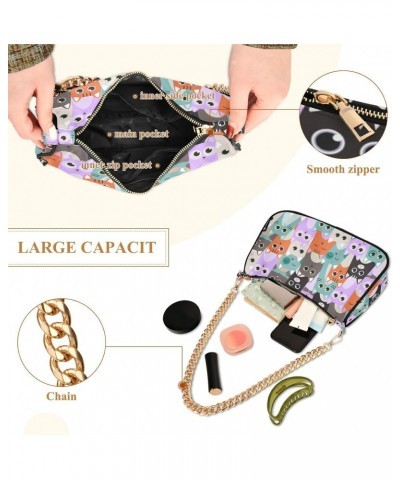 Cute Cats Shoulder Bags for Women Fabric Crescent Handbag with Zipper Chain Clutch Purses for Travel Party Concert Teen Girls...