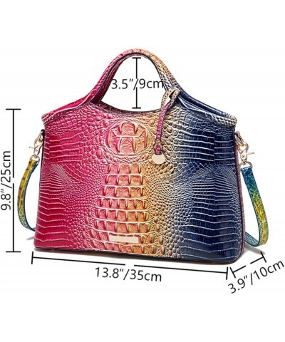 Crocodile-Embossed Pattern Handbag for Women Leather Purse Classy Tote Top-Handle Satchel Ladies Shoulder Bag Rose & Blue $22...