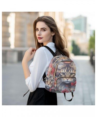 Women's Small Fashion Backpack Painting Longhair Cat Print Ladies Travel Daypack Aesthetic Shoulder Bag 11.4×6.1×14.1 IN $13....