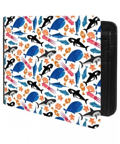 Unique Desige Pattern - Clownfish, shark, whale, starfish and swordfish pattern, Slim Front Pocket Wallet Billfold RFID Block...