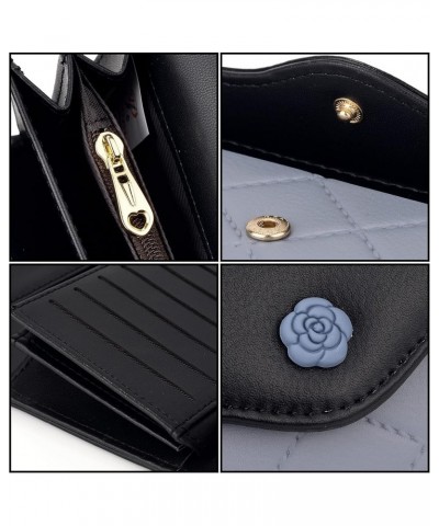 Small Wallet for Women PU Leather Quilted Card Holder Organizer Zipper Coin Purse Amara Black w Logo Large 1248 Black $10.61 ...