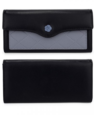 Small Wallet for Women PU Leather Quilted Card Holder Organizer Zipper Coin Purse Amara Black w Logo Large 1248 Black $10.61 ...