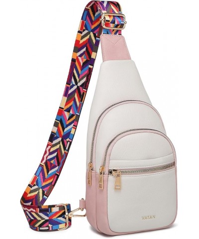 Small Sling Bag for Women Leather Crossbody Bags Fanny Pack Crossbody Chest Bags Purse E-pink With White $15.38 Crossbody Bags