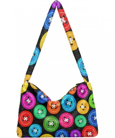 Colorful Buttons Shoulder Tote Bags for Women Furry Crossbody bag Hobo Handbag Purses for Travel Work College $11.12 Totes