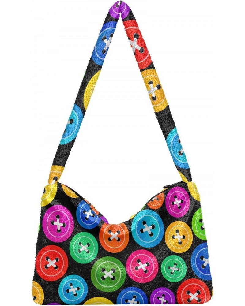 Colorful Buttons Shoulder Tote Bags for Women Furry Crossbody bag Hobo Handbag Purses for Travel Work College $11.12 Totes