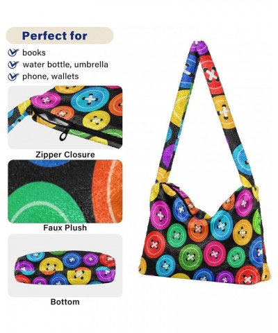 Colorful Buttons Shoulder Tote Bags for Women Furry Crossbody bag Hobo Handbag Purses for Travel Work College $11.12 Totes