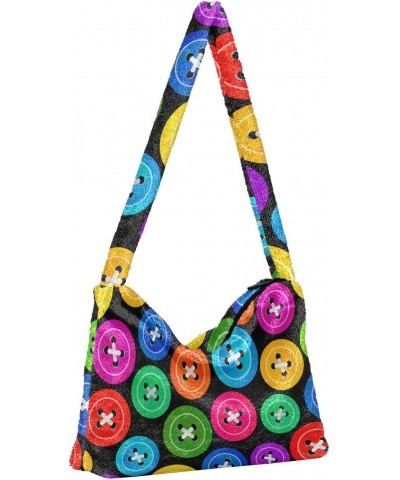 Colorful Buttons Shoulder Tote Bags for Women Furry Crossbody bag Hobo Handbag Purses for Travel Work College $11.12 Totes