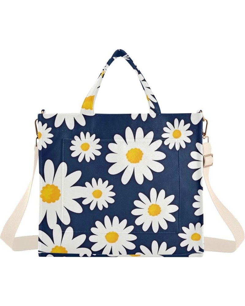 Pink Flamingos Tropical Leaves Womens Totes Bags Designer Tote Bag Teacher Bag Tote Large Capacity Totes White Daisy Dark Blu...