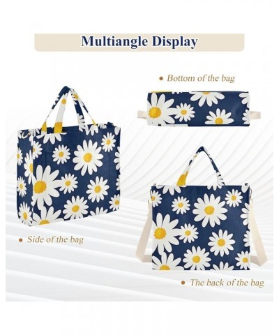 Pink Flamingos Tropical Leaves Womens Totes Bags Designer Tote Bag Teacher Bag Tote Large Capacity Totes White Daisy Dark Blu...