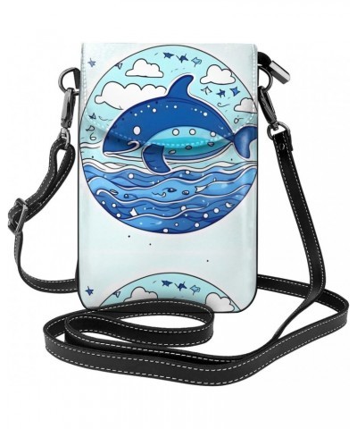 Small Whale Swimming Leather Cross Body Flip Phone Bag With Detachable Shoulder Straps, Used For Travel, Dating, Holiday Gift...