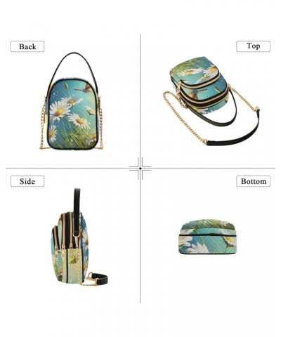 Summer Daisy Butterfly Painting Quilted Crossbody Bag for Women, Small Cell Phone Bag Shoulder Handbags Purse with Leather St...