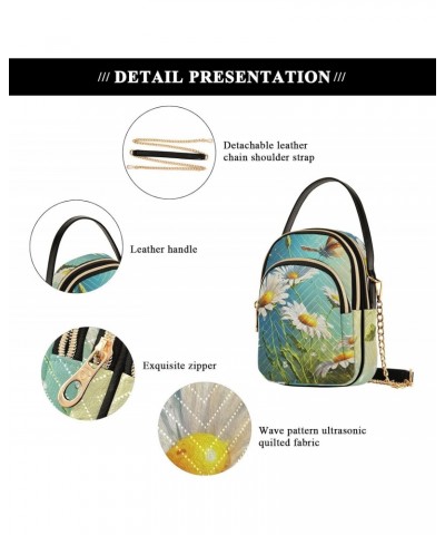 Summer Daisy Butterfly Painting Quilted Crossbody Bag for Women, Small Cell Phone Bag Shoulder Handbags Purse with Leather St...