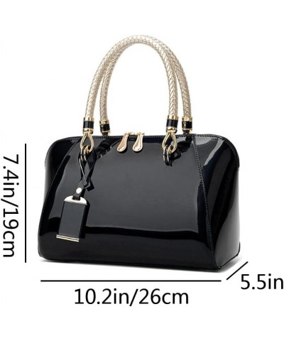 Top-handle Handbags Purse Satchel for Women Patent PU Shoulder Crossbody Bag Middle Tote-Black Black $25.94 Totes