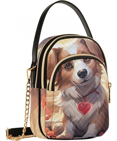 Beige Pattern Women Crossbody Handbags, Shoulder Purse Crossbody, Stylish Crossbody Bags for Travel One Dog With Heart and Ro...