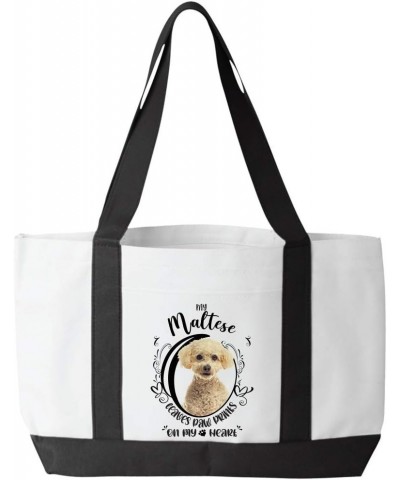 My Maltese Dog Leaves Paw Prints On My Heart Tote Bag White/Black $15.75 Totes