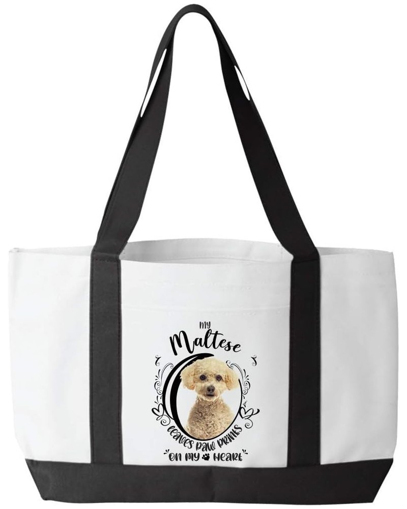 My Maltese Dog Leaves Paw Prints On My Heart Tote Bag White/Black $15.75 Totes