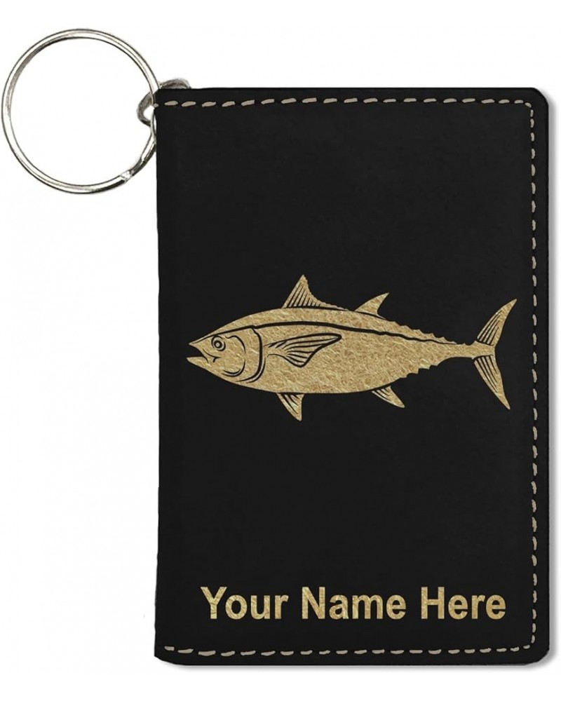 ID Holder Wallet, Tuna Fish, Personalized Engraving Included (Light Brown) Black with Gold $14.27 Wallets