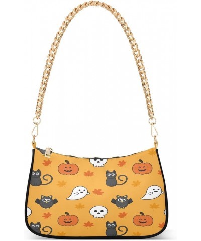 Halloween Small Cat Pumpkin Shoulder Bag Gift for Women Cute Tote Handbag with Zipper Closure Halloween Small Cat Pumpkin $14...