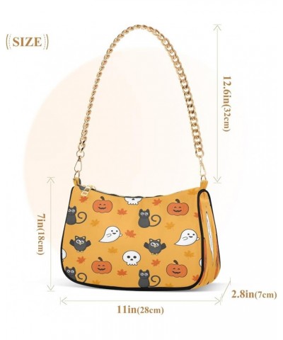 Halloween Small Cat Pumpkin Shoulder Bag Gift for Women Cute Tote Handbag with Zipper Closure Halloween Small Cat Pumpkin $14...