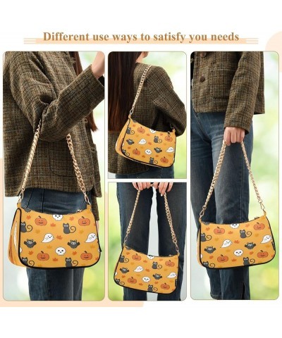 Halloween Small Cat Pumpkin Shoulder Bag Gift for Women Cute Tote Handbag with Zipper Closure Halloween Small Cat Pumpkin $14...