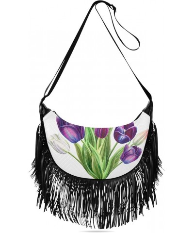 Women Fringe Tassel Cross Body Bag Clubs Flower White Leisure Shoulder Bag Color123 $13.22 Crossbody Bags