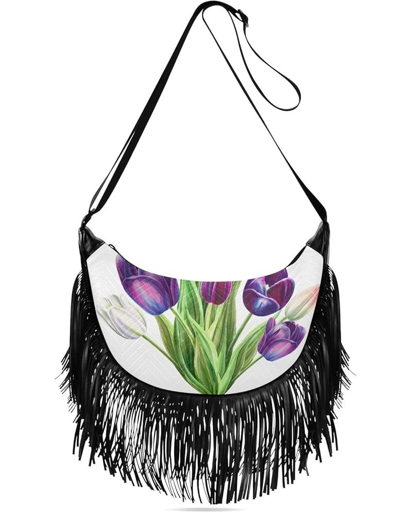 Women Fringe Tassel Cross Body Bag Clubs Flower White Leisure Shoulder Bag Color123 $13.22 Crossbody Bags